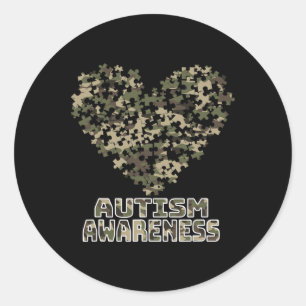 Heart Puzzle Autism Awareness Camoflauge Military Classic Round Sticker