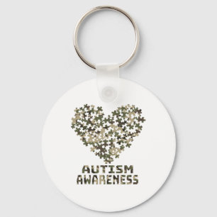 Heart Puzzle Autism Awareness Camoflauge Military Key Ring