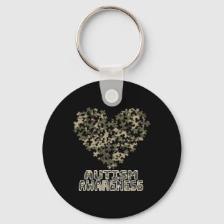 Heart Puzzle Autism Awareness Camoflauge Military Key Ring