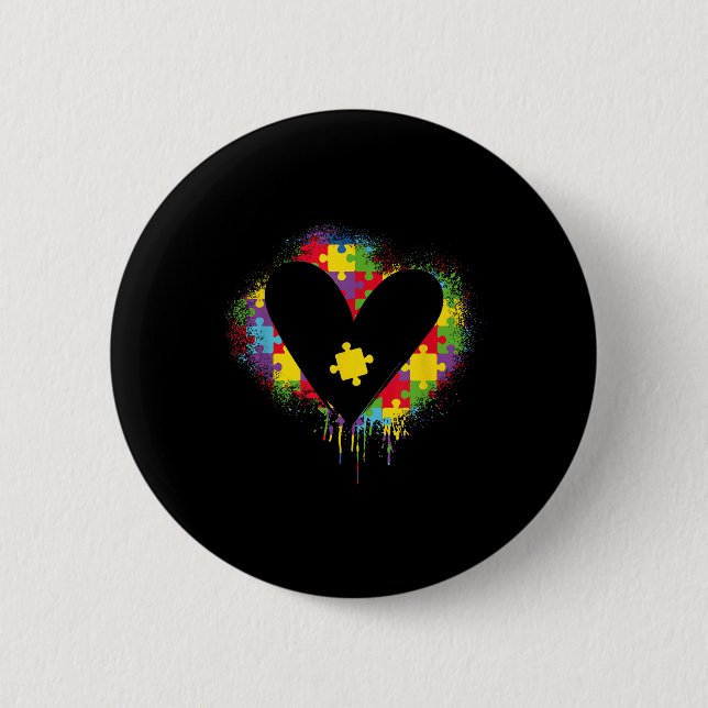 Heart Puzzle _ Autistic _ Support Autism 6 Cm Round Badge (Front)