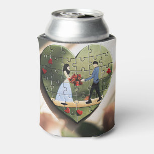 Heart Puzzle Can Cooler - Romantic Drink Accessory