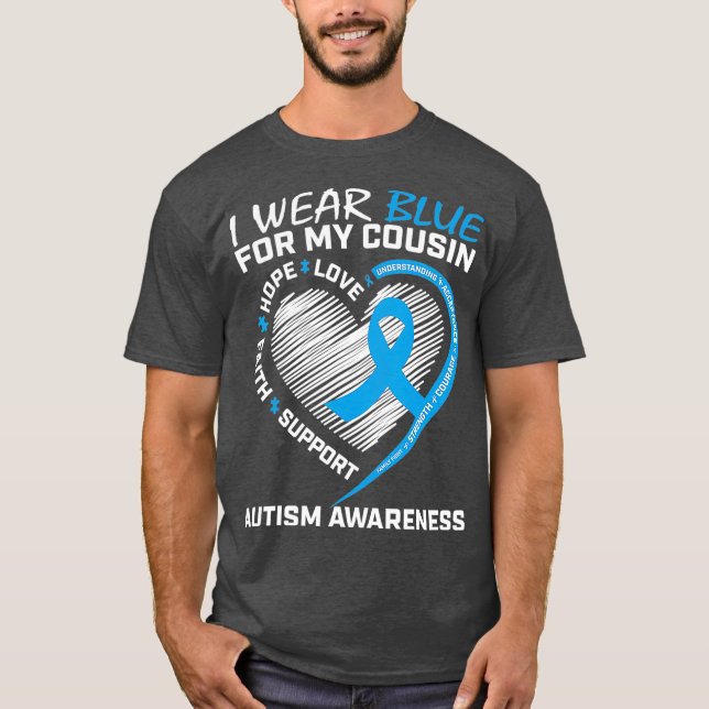 Heart Puzzle I Wear Blue For My Cousin Autism T-Shirt (Front)