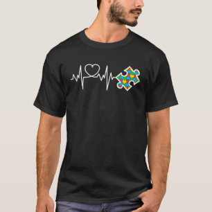 Heart Puzzle Piece Heartbeat Autism Awareness Men T-Shirt