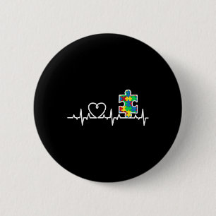 Heart Puzzle Piece Heartbeat Cool Autism Awareness 6 Cm Round Badge