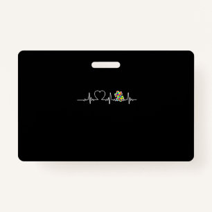 Heart Puzzle Piece Heartbeat Cool Autism Awareness ID Badge