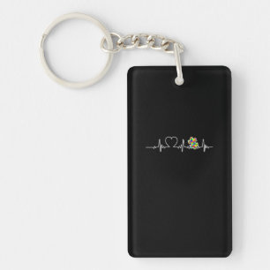 Heart Puzzle Piece Heartbeat Cool Autism Awareness Key Ring