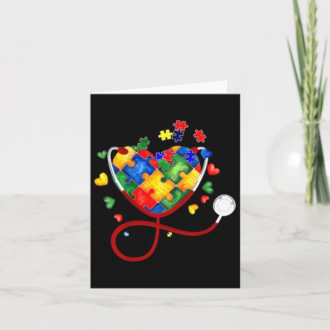 Heart Puzzle Stethoscope Er Rn Cna Nurse Autism Aw Card (Front)