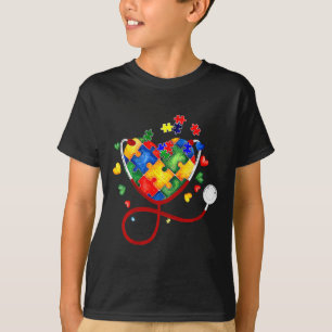 Heart Puzzle Stethoscope Er Rn Cna Nurse Autism Aw T-Shirt