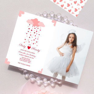 Heart Rain Delight Birthday Photo Invitation