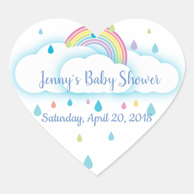 Heart Rainbow Cloud Baby Shower Save The Date Heart Sticker (Front)
