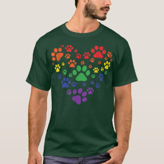 HEART Rainbow Dog Love Paw Prints, Gay Pride Pet D T-Shirt