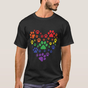 HEART Rainbow Dog Love Paw Prints, Gay Pride Pet D T-Shirt