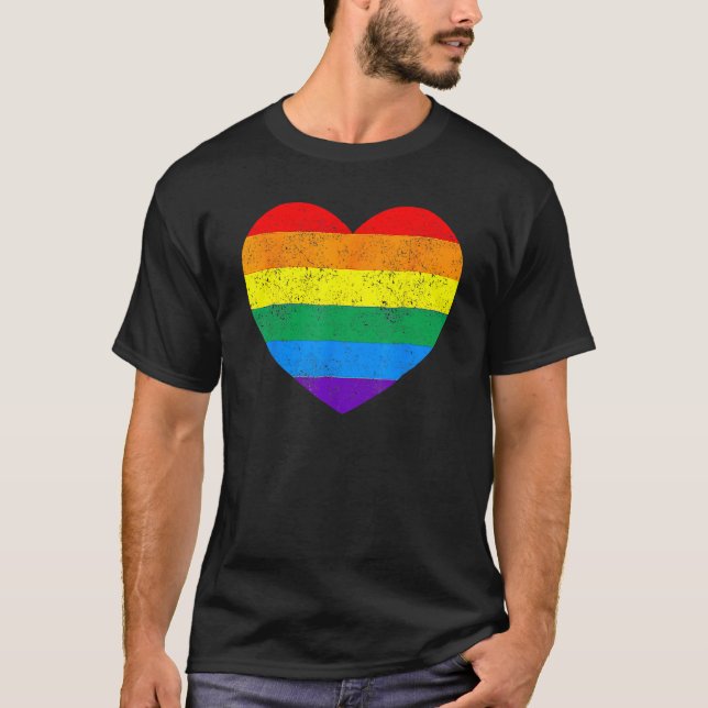 Heart Rainbow Flag LGBT Gay Les Pride Support LGBT T-Shirt (Front)