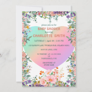 Heart rainbow gradient flower summer baby shower invitation