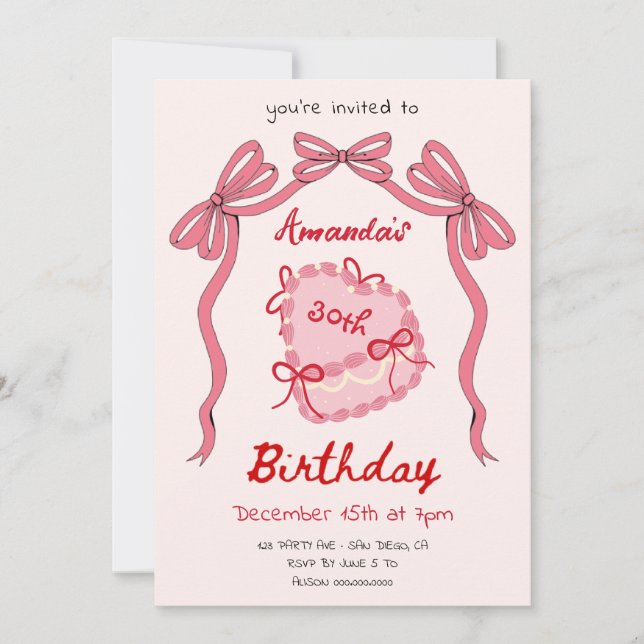 Heart Recto Cake Birthday Invitation (Front)