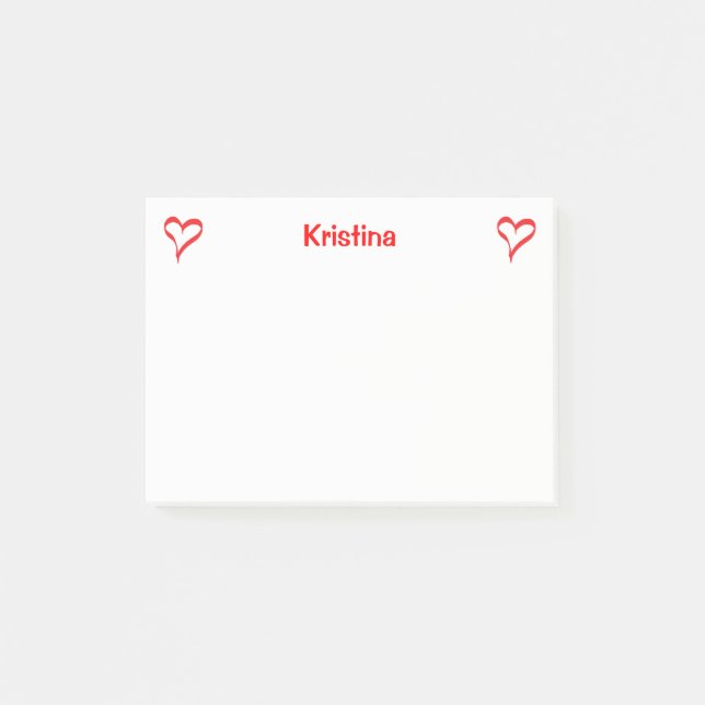 Heart Red And White Love Personalised Post-it Notes (Front)