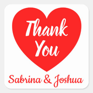 Heart Red And White Thank You Wedding, Party Square Sticker
