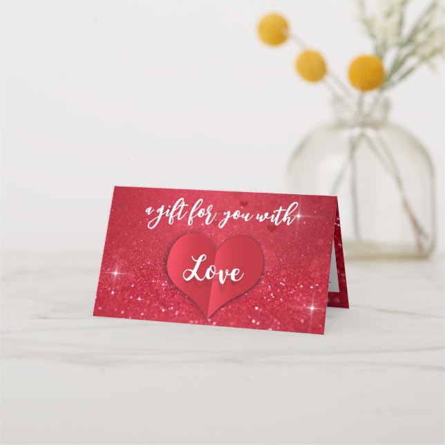 Heart Red Glitter Love Valentine's Day Gift Card (Front)