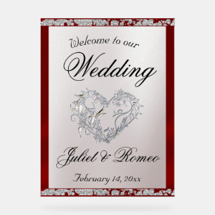 Heart, Red Ribbon & Sparkle Welcome Acrylic Sign