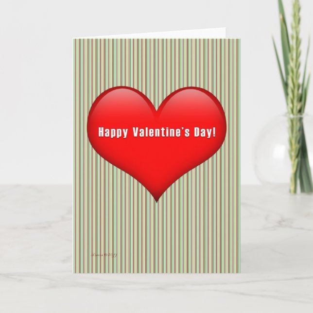 Heart Retro Green Striped Valentine Blank Card (Front)