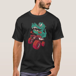 Heart rex Dinosaur in a Monster Truck Valentines T-Shirt