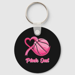 Heart Ribbon Basketball Pink Out Breast Cancer Awa Key Ring