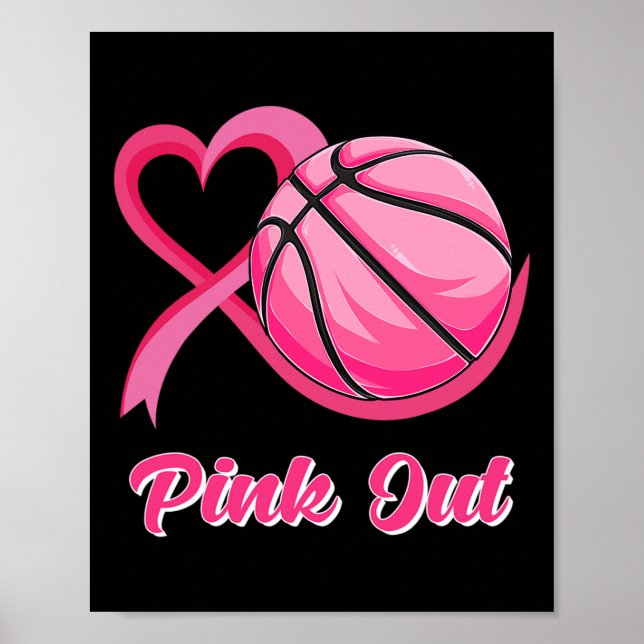 Heart Ribbon Basketball Pink Out Breast Cancer Awa Poster (Front)
