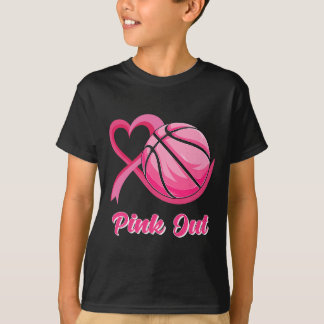 Heart Ribbon Basketball Pink Out Breast Cancer Awa T-Shirt