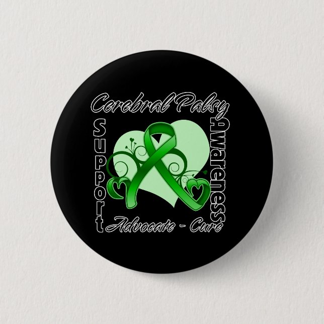 Heart Ribbon - Cerebral Palsy Awareness 6 Cm Round Badge (Front)