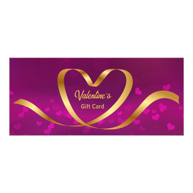 Heart Ribbon Gold Purple Valentine's Day Gift Card (Front)