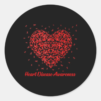 Heart Ribbon Heart Disease Awareness Gifts  Classic Round Sticker