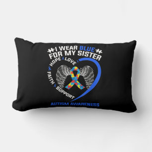 Heart Ribbon I Wear Blue For My Sister Autism Awar Lumbar Cushion
