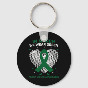 Heart Ribbon In March We Wear Green Kidney Disease Key Ring