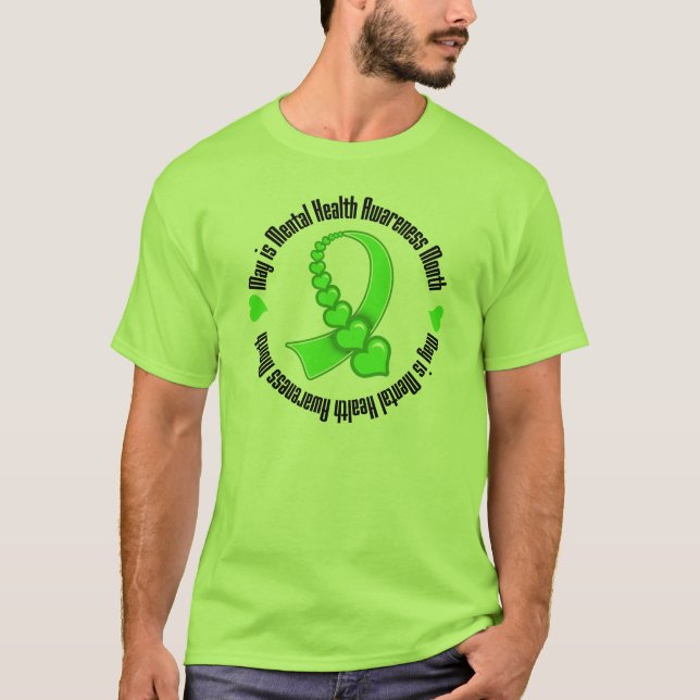 Heart Ribbon May is Mental Health Awareness Month T-Shirt (Front)