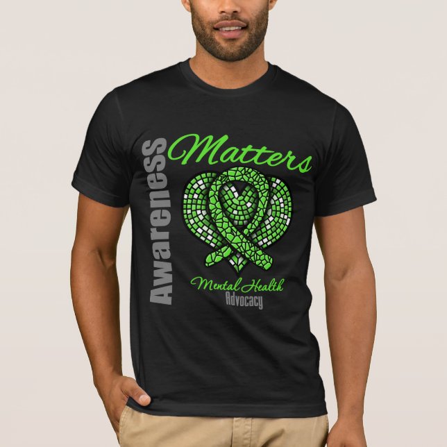 Heart Ribbon Mental Health Awareness Matters T-Shirt (Front)
