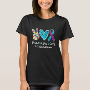 Heart Ribbon Peace Love Cure Suicide Prevention Aw T-Shirt