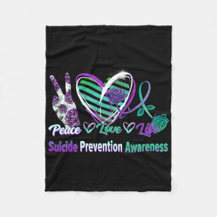 Heart Ribbon Rose Peace Love Mental Health Suicide Fleece Blanket