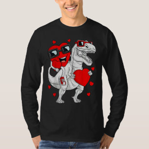 Heart Riding Dinosaur Rex Valentines Day Boys Kid T-Shirt
