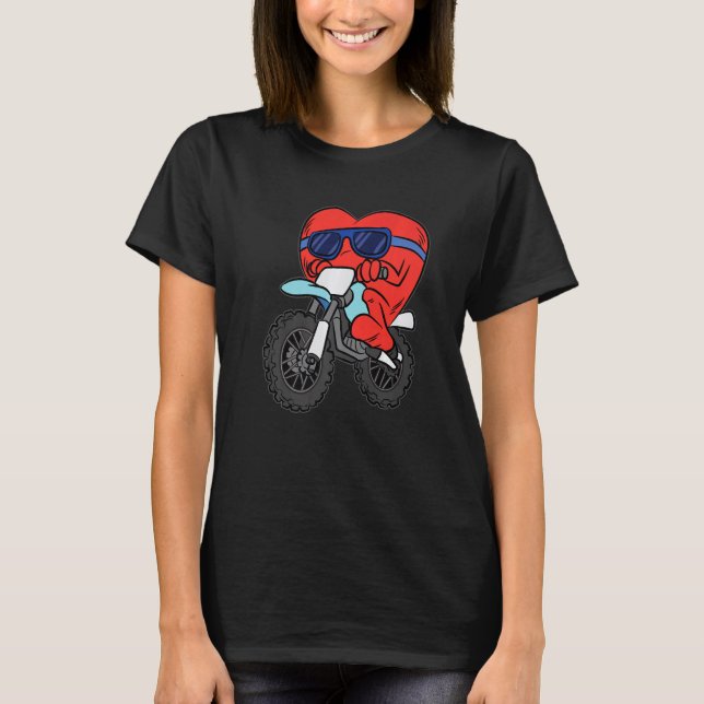 Heart Riding Motorcycle Valentines Day Dirt Bike L T-Shirt (Front)