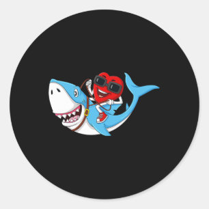 Heart Riding Shark Valentine's Day Fun Boys Girls  Classic Round Sticker
