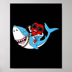 Heart Riding Shark Valentine's Day Fun Boys Girls  Poster