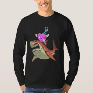 Heart Riding Shark Valentine's Day Funny Boys Girl T-Shirt