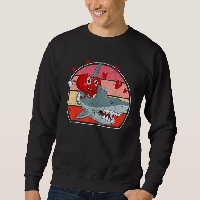 Heart Riding Shark Valentine's Day  Sharks Sweatshirt (Front)