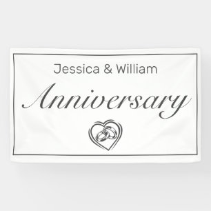 Heart Rings Anniversary Modern Minimalist White Banner