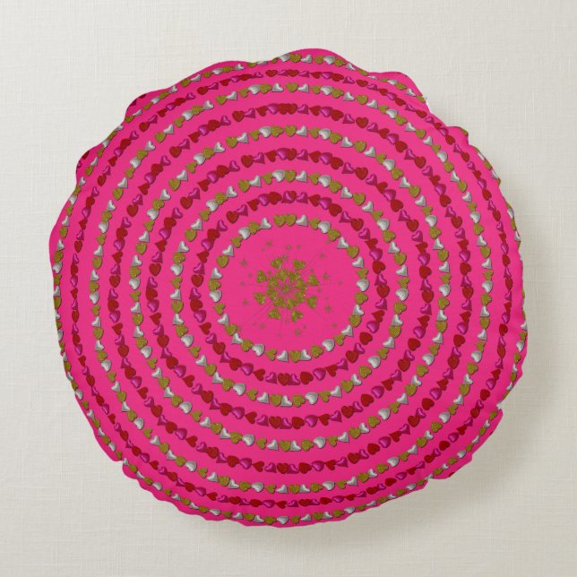 Heart Rings Round Throw Pillow (Back)