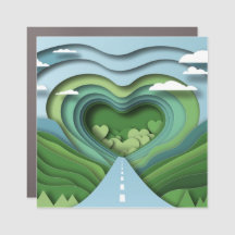 Heart Road Papercut Square Car Magnet