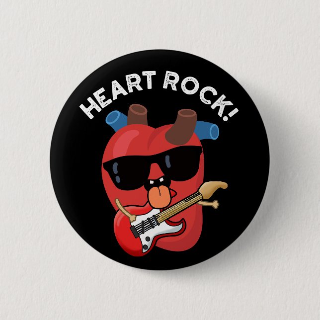 Heart Rock Funny Music Pun Dark BG 6 Cm Round Badge (Front)