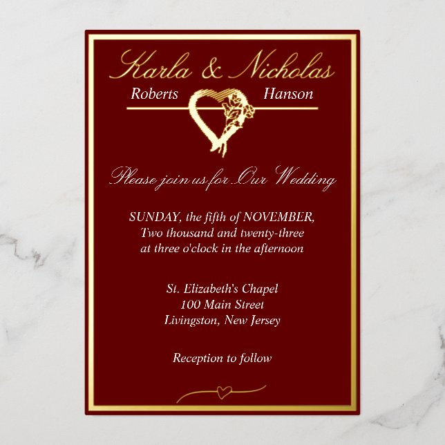 Heart & Roses, Burgundy Wedding (Front)
