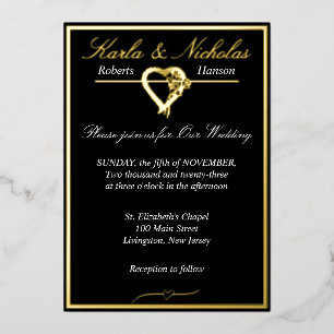Heart & Roses, Elegant Black Wedding, Wide Border 