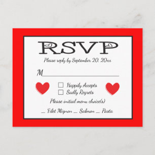 Heart RSVP Red And White Wedding / Party Response Invitation Postcard